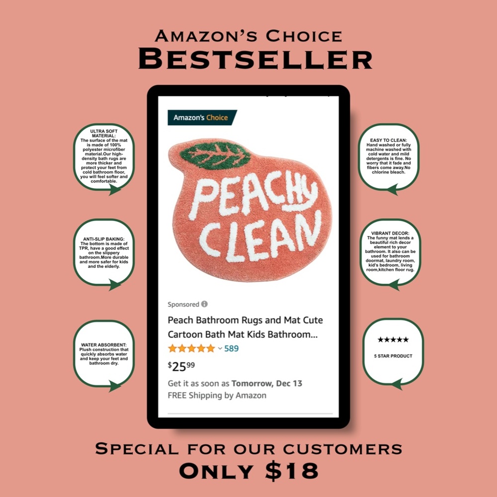 🍑 Peachy Clean Bath Mat 🍑 - Picture 7 of 8